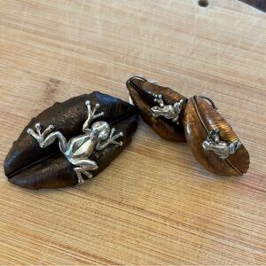 Hector Salgado Silver Copper Frogs On A Leaf Necklace Pendant And Earrings Set